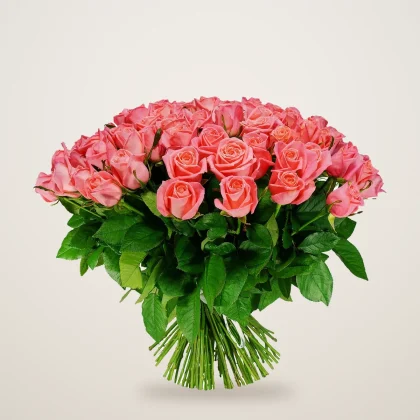 Peach rose bouquet of coral and peach roses hand tied