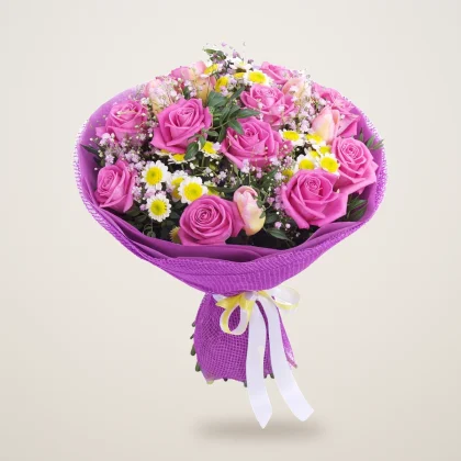 Pink Rose and Daisy Bouquet - flowers delivered in Dubai | 800petals