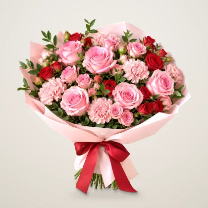 Pink Rose Bloom - pink roses, carnations and spray roses in pink paper | 800petals