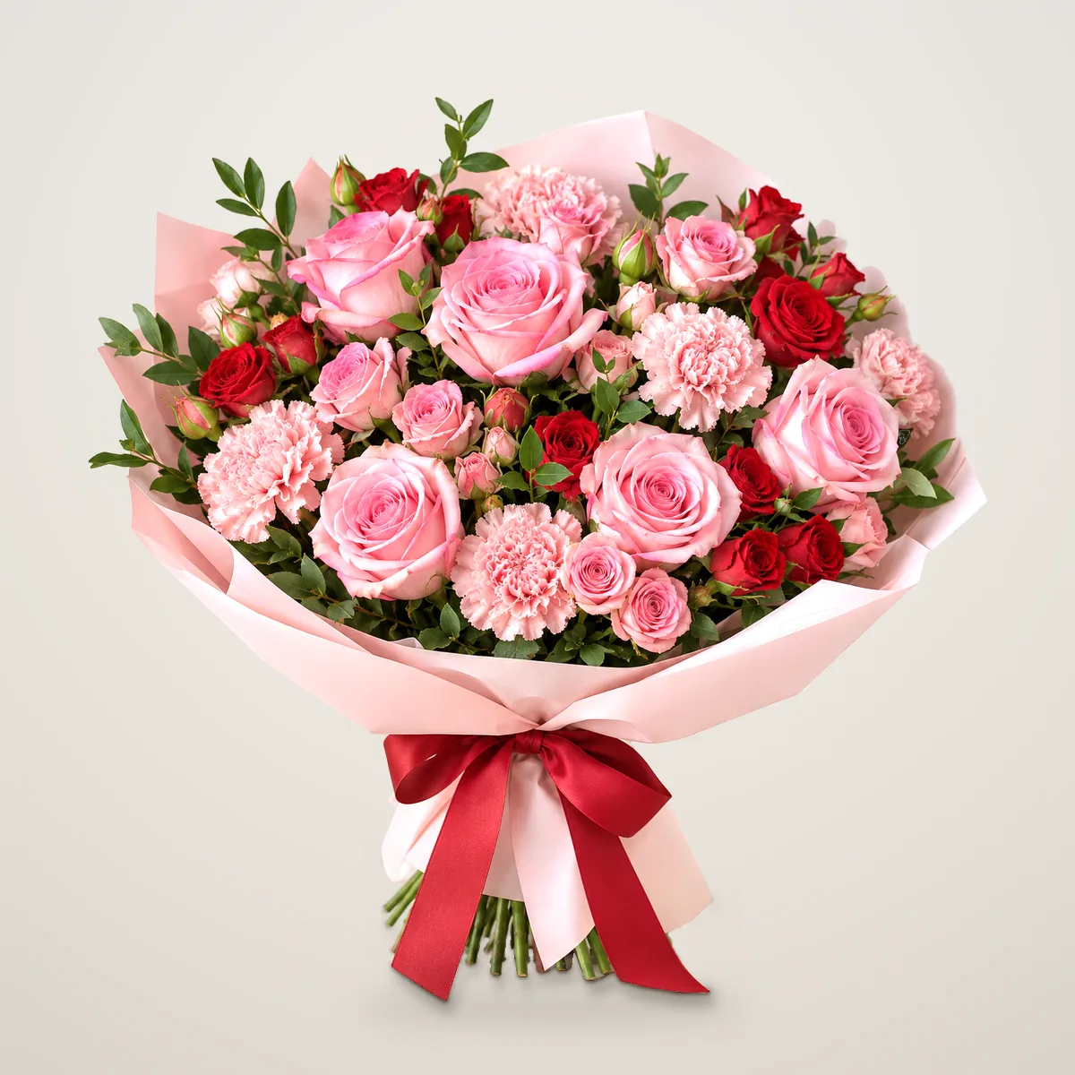 Pink Rose Bloom - pink roses, carnations and spray roses in pink paper | 800petals