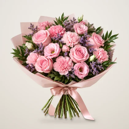 Pink Symphony - pink roses, carnations and lisianthus bouquet | 800petals